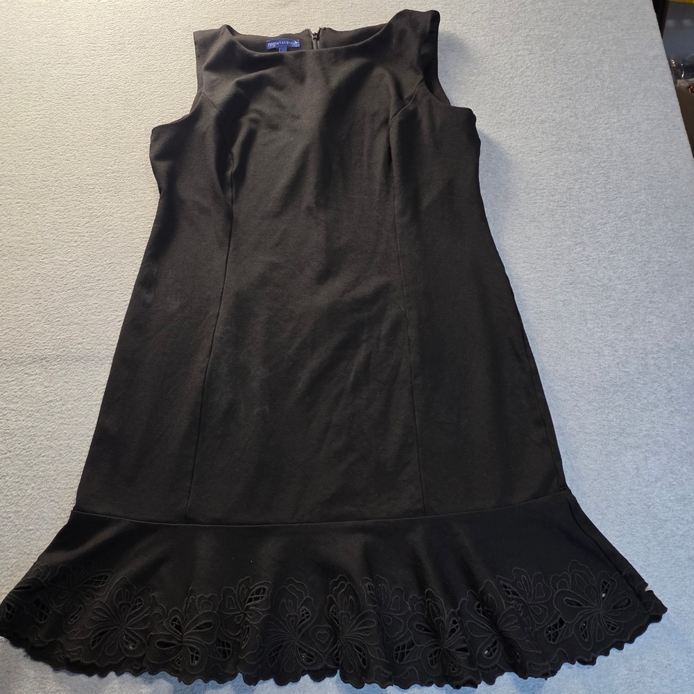 Talbots RSVP Sheath Dress Womens 16 Black Embroidered Eyelet Flounce Hem Party